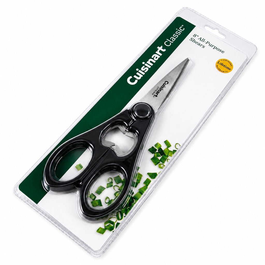 Cuisinart 8-Inch All Purpose Kitchen Scissors Stainless Steel Serrated Blades Built-In Bottle Opener Multipurpose Kitchen Shears Black