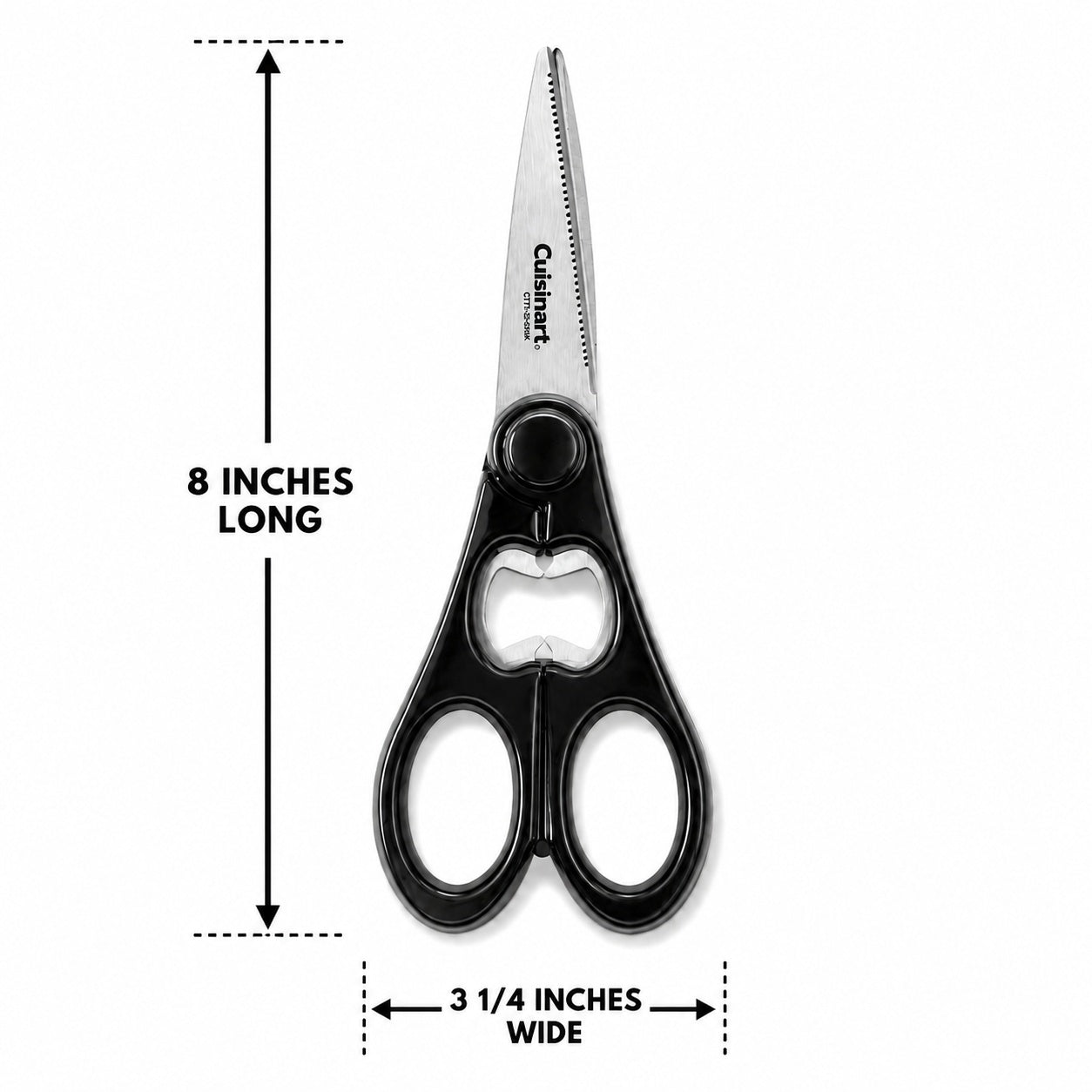 Cuisinart 8-Inch All Purpose Kitchen Scissors Stainless Steel Serrated Blades Built-In Bottle Opener Multipurpose Kitchen Shears Black