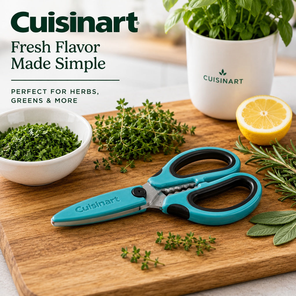Cuisinart 6" All-Purpose Herb Shears with Stainless Steel Blades Herb Stripper & Blade Cover Kitchen Herb Scissors for Basil, Parsley, Chives & More