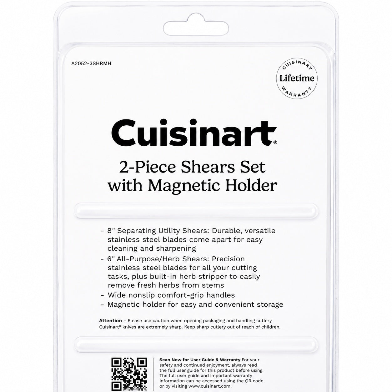 Cuisinart 2-Piece Kitchen Shears Set with Magnetic Holder 8" Utility Shears & 6" Herb Scissors Stainless Steel Kitchen Scissors Lifetime Warranty