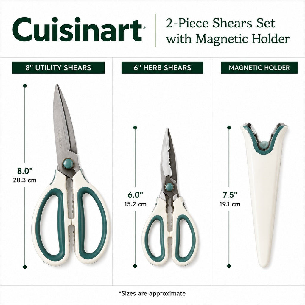 Cuisinart 2-Piece Kitchen Shears Set with Magnetic Holder 8" Utility Shears & 6" Herb Scissors Stainless Steel Kitchen Scissors Lifetime Warranty