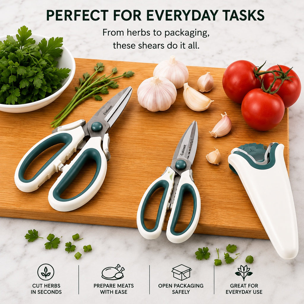 Cuisinart 2-Piece Kitchen Shears Set with Magnetic Holder 8" Utility Shears & 6" Herb Scissors Stainless Steel Kitchen Scissors Lifetime Warranty