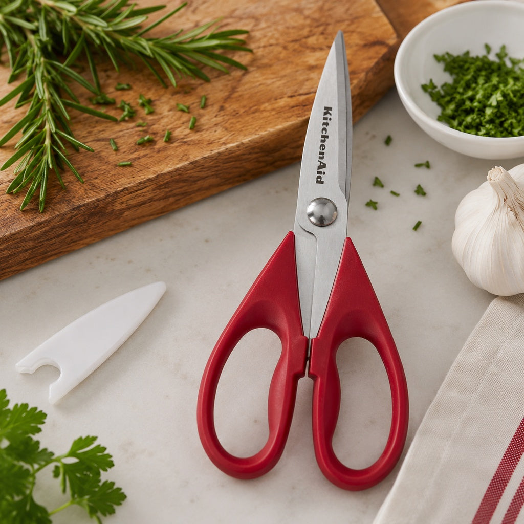 KitchenAid Red Kitchen Shears Heavy-Duty Stainless Steel Kitchen Scissors with Protective Sheath