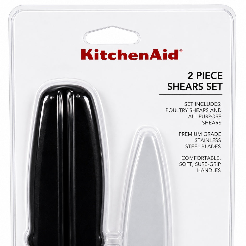 KitchenAid 2-Piece Kitchen Shears Set Stainless Steel Poultry Shears & All-Purpose Kitchen Scissors with Blade Cover, Soft-Grip Handles, Black