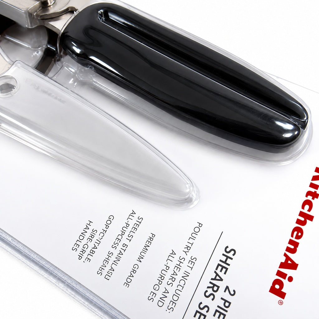 KitchenAid 2-Piece Kitchen Shears Set Stainless Steel Poultry Shears & All-Purpose Kitchen Scissors with Blade Cover, Soft-Grip Handles, Black