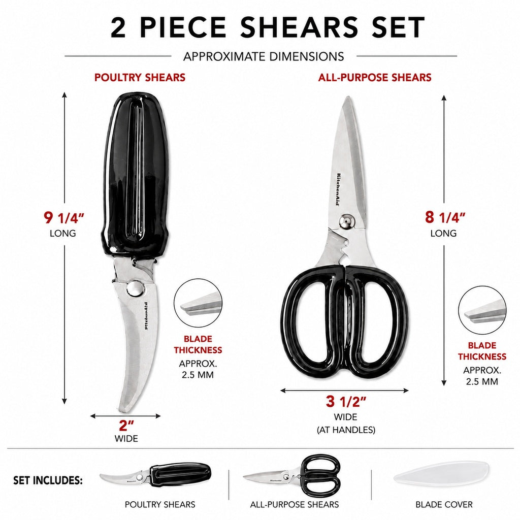 KitchenAid 2-Piece Kitchen Shears Set Stainless Steel Poultry Shears & All-Purpose Kitchen Scissors with Blade Cover, Soft-Grip Handles, Black
