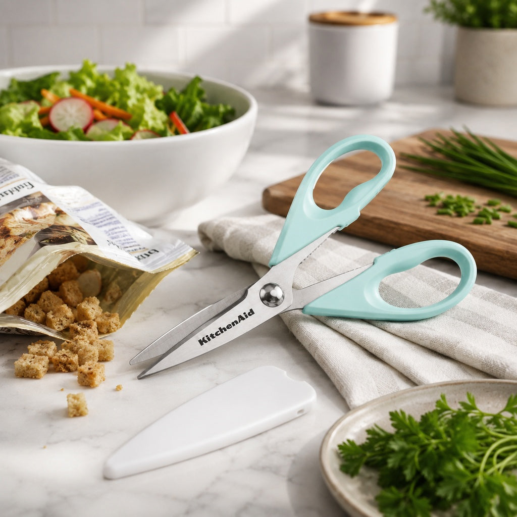 KitchenAid Aqua Green Kitchen Scissors Stainless-Steel Utility Shears with Protective Sheath