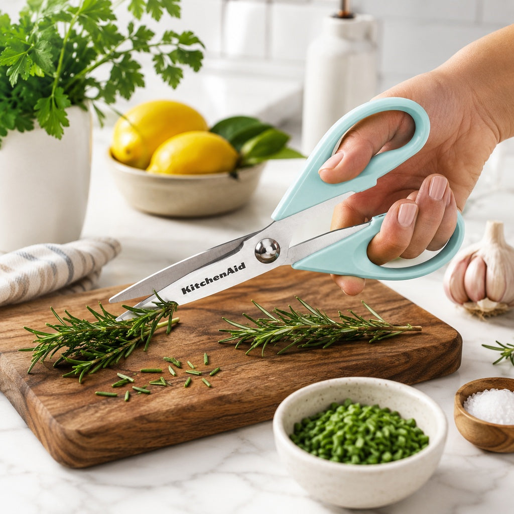 KitchenAid Aqua Green Kitchen Scissors Stainless-Steel Utility Shears with Protective Sheath