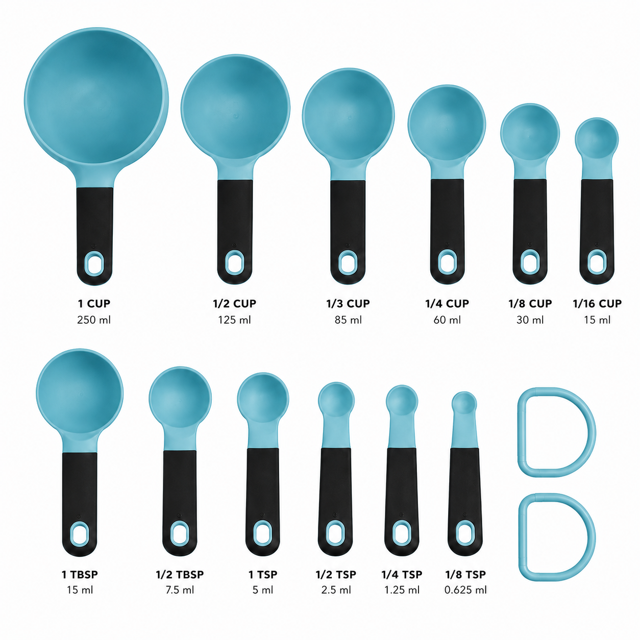 KitchenAid 9-Piece Measuring Cups & Spoons Set – Aqua Green, Dishwasher Safe