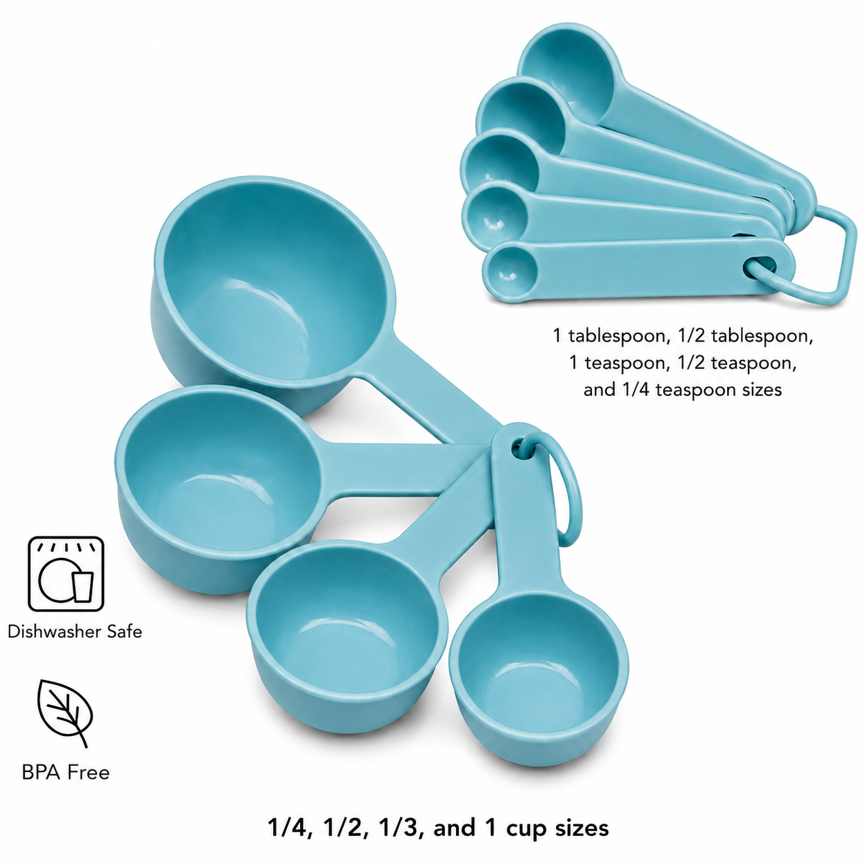 KitchenAid 9-Piece Measuring Cups & Spoons Set – Aqua Green, Dishwasher Safe