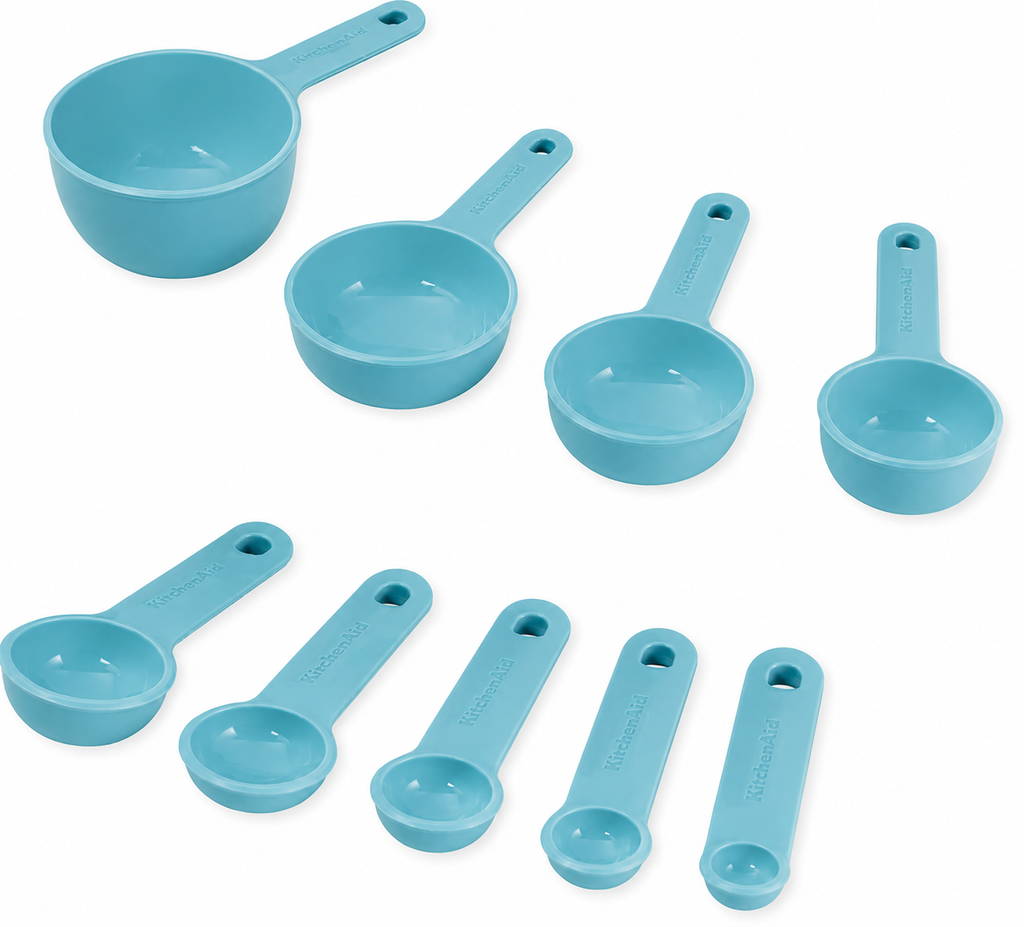KitchenAid 9-Piece Measuring Cups & Spoons Set – Aqua Green, Dishwasher Safe