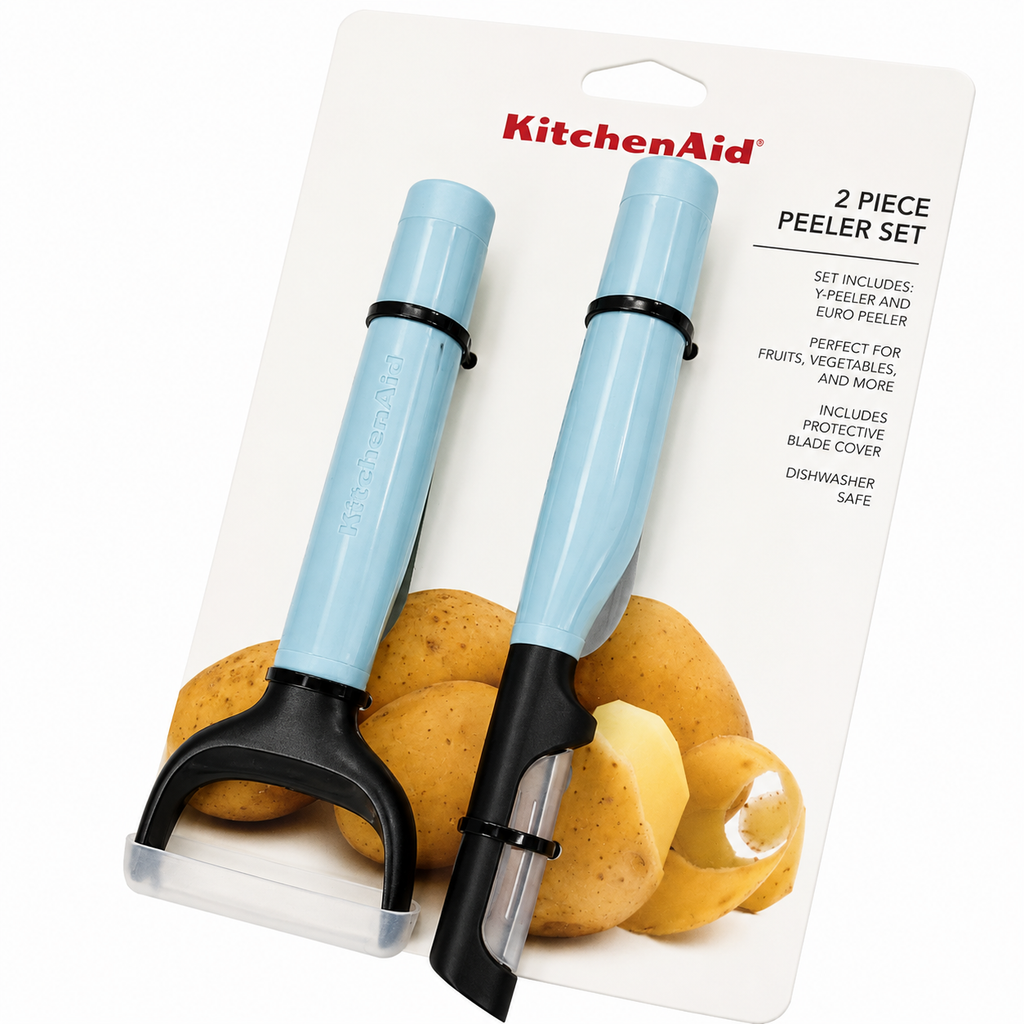 KitchenAid 2-Piece Vegetable Peeler Set Y Peeler & Euro Peeler with Blade Covers - Aqua Green