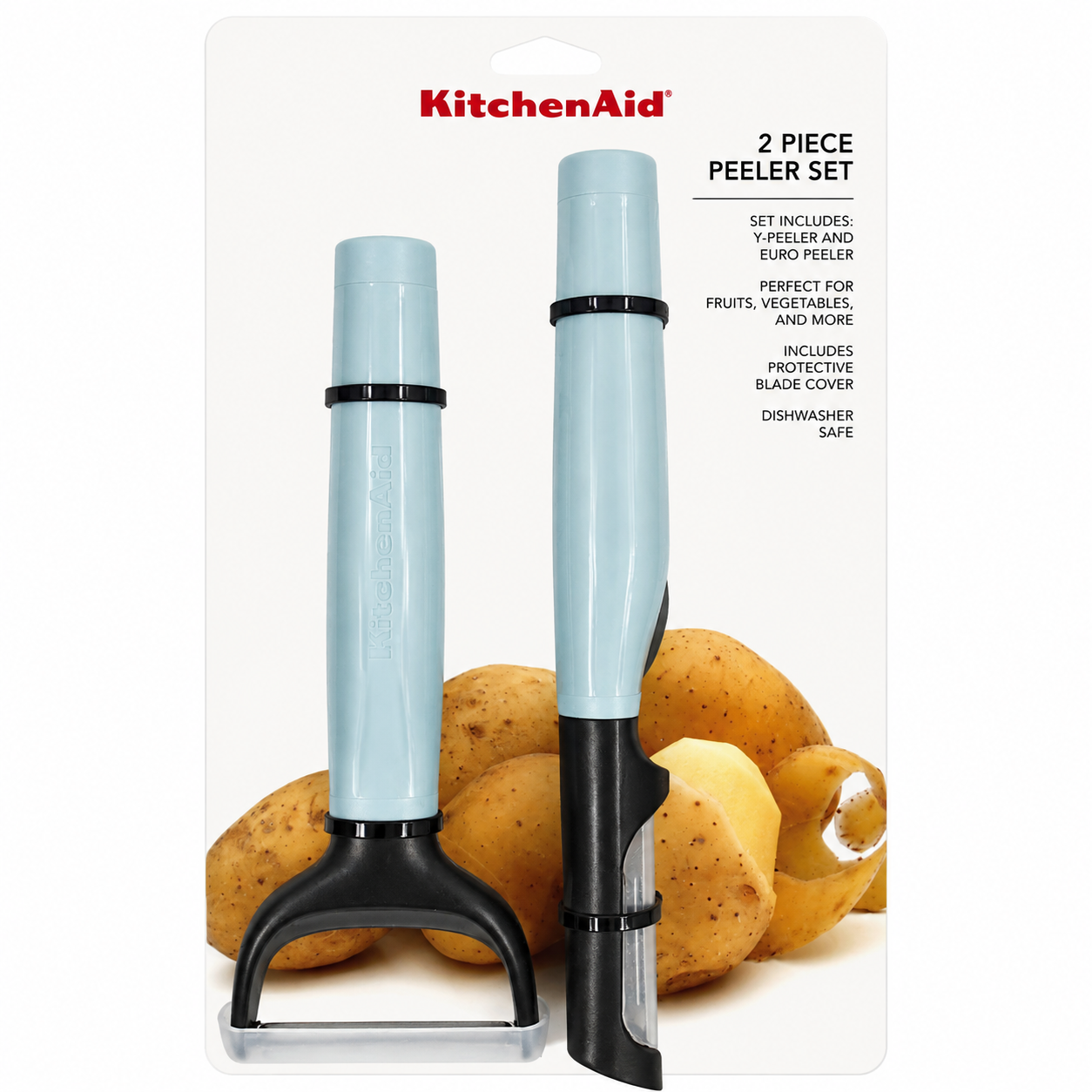 KitchenAid 2-Piece Vegetable Peeler Set Y Peeler & Euro Peeler with Blade Covers - Aqua Green