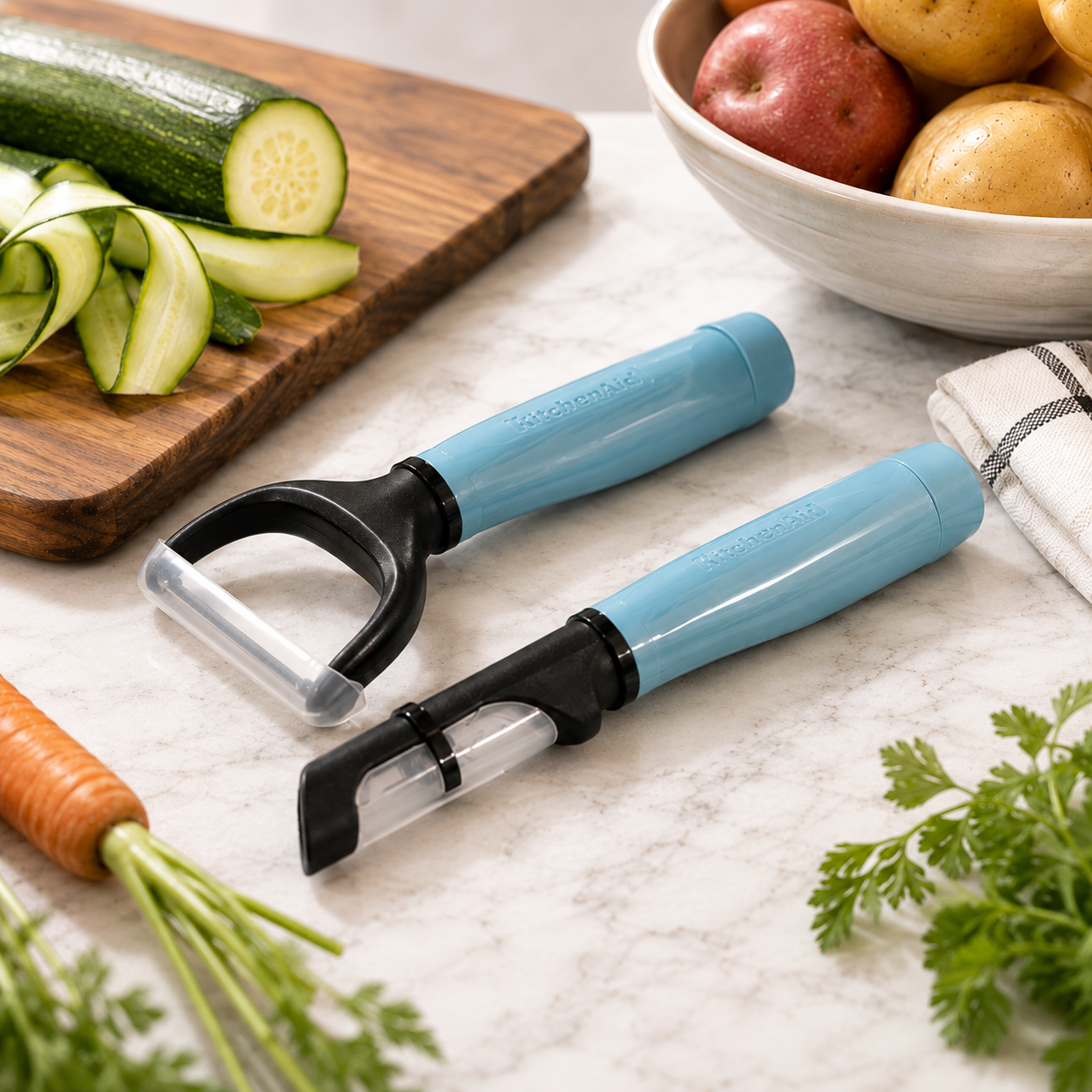 KitchenAid 2-Piece Vegetable Peeler Set Y Peeler & Euro Peeler with Blade Covers - Aqua Green