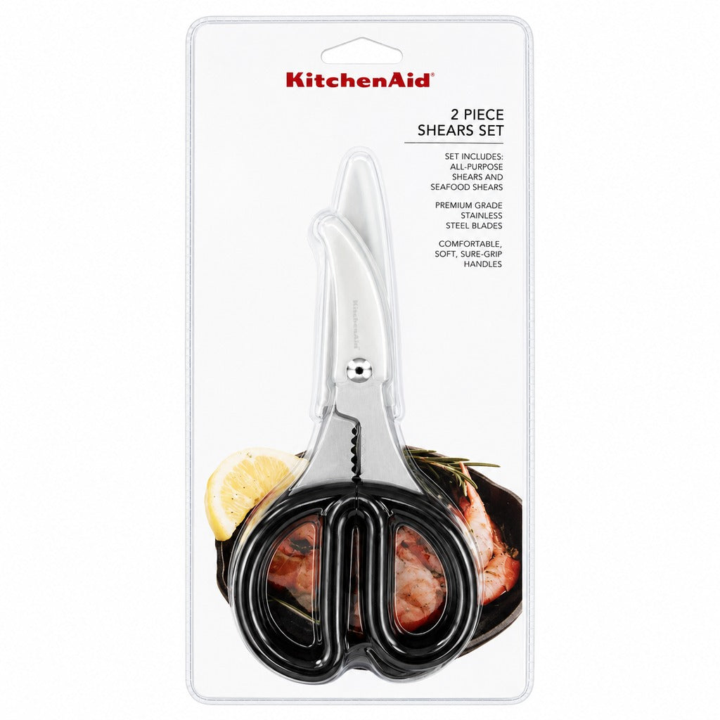 KitchenAid Kitchen Shears Set - 2 Piece Stainless Steel Kitchen Scissors & Seafood Shears with Protective Covers