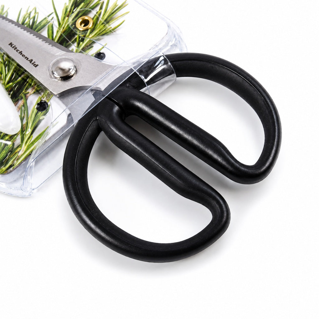 KitchenAid Mini Utility Shears with Protective Sheath Stainless Steel Micro-Serrated Kitchen Scissors for Herbs, Meat, Food Packaging & Everyday Cutting Black