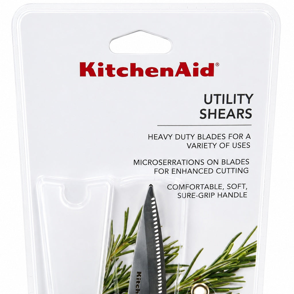 KitchenAid Mini Utility Shears with Protective Sheath Stainless Steel Micro-Serrated Kitchen Scissors for Herbs, Meat, Food Packaging & Everyday Cutting Black