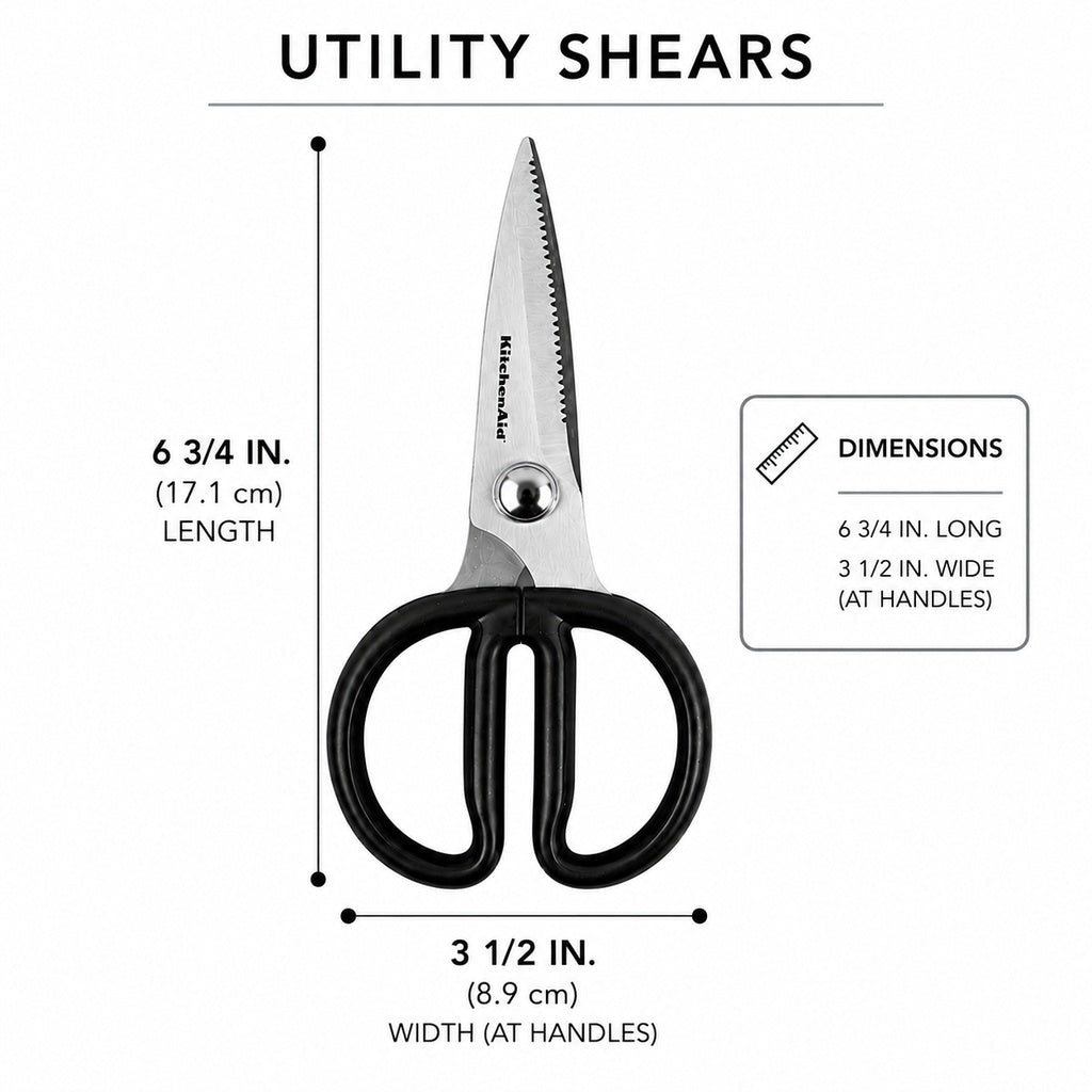 KitchenAid Mini Utility Shears with Protective Sheath Stainless Steel Micro-Serrated Kitchen Scissors for Herbs, Meat, Food Packaging & Everyday Cutting Black