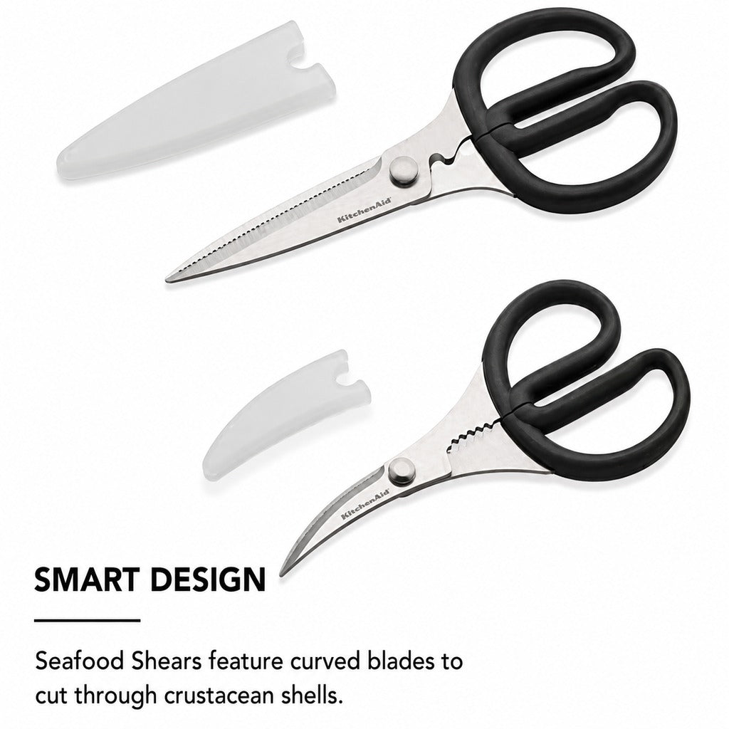 KitchenAid Kitchen Shears Set - 2 Piece Stainless Steel Kitchen Scissors & Seafood Shears with Protective Covers