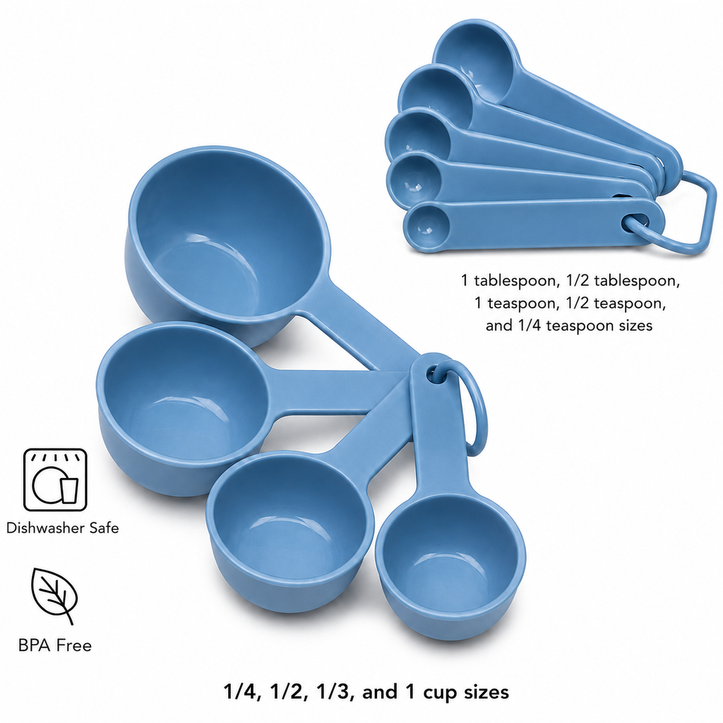 KitchenAid 9-Piece Measuring Cups & Spoons Set – Blue, Dishwasher Safe