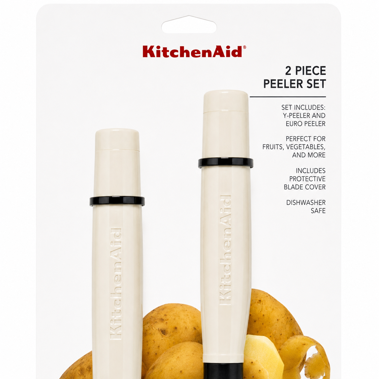 KitchenAid 2-Piece Vegetable Peeler Set with Blade Covers Y Peeler & Euro Peeler – Cream White