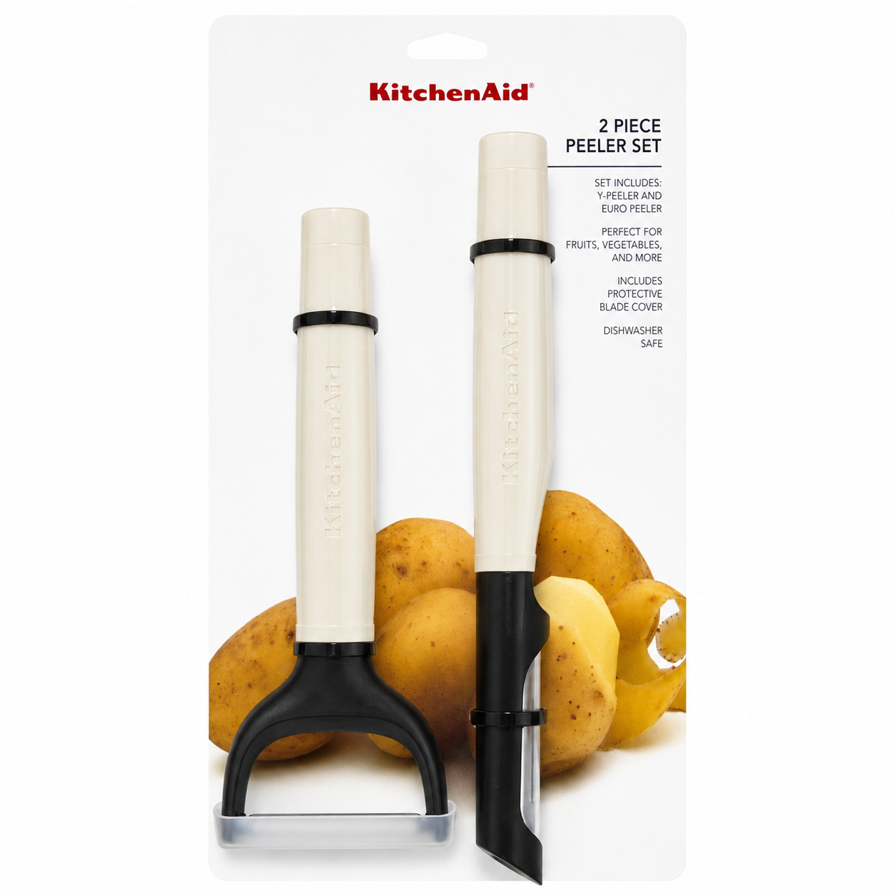 KitchenAid 2-Piece Vegetable Peeler Set with Blade Covers Y Peeler & Euro Peeler – Cream White