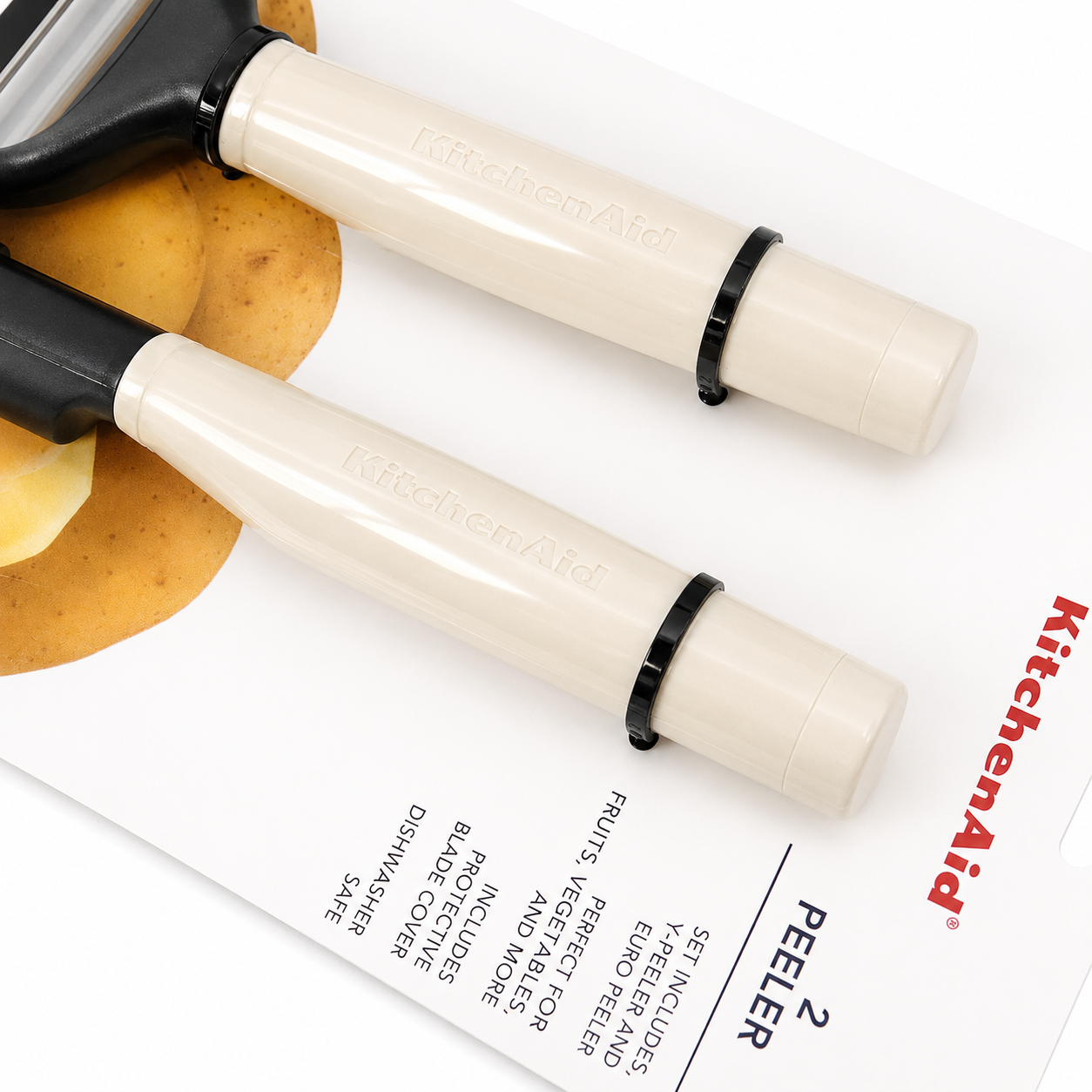 KitchenAid 2-Piece Vegetable Peeler Set with Blade Covers Y Peeler & Euro Peeler – Cream White