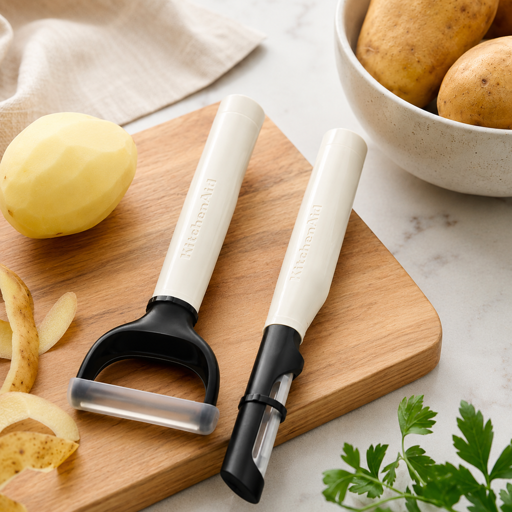 KitchenAid 2-Piece Vegetable Peeler Set with Blade Covers Y Peeler & Euro Peeler – Cream White