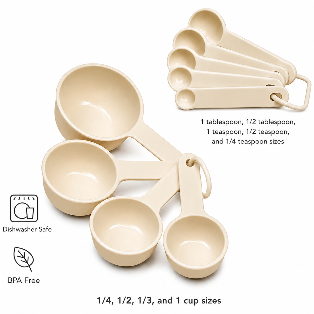 KitchenAid 9-Piece Measuring Cups & Spoons Set – Cream White, Dishwasher Safe