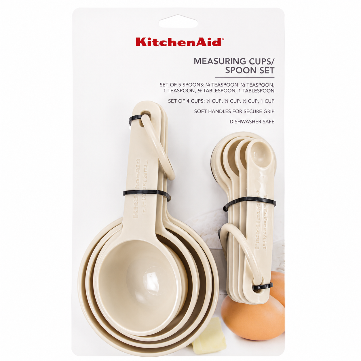 KitchenAid 9-Piece Measuring Cups & Spoons Set – Cream White, Dishwasher Safe
