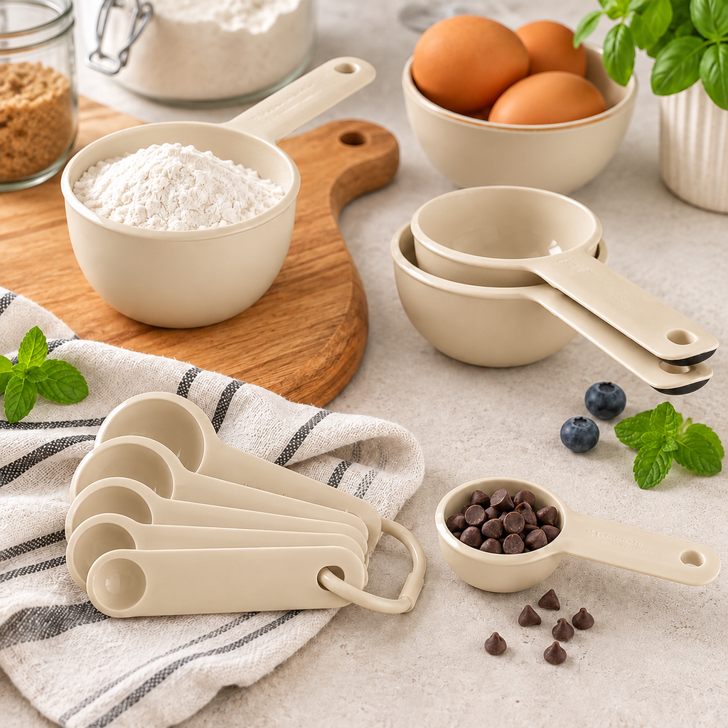 KitchenAid 9-Piece Measuring Cups & Spoons Set – Cream White, Dishwasher Safe