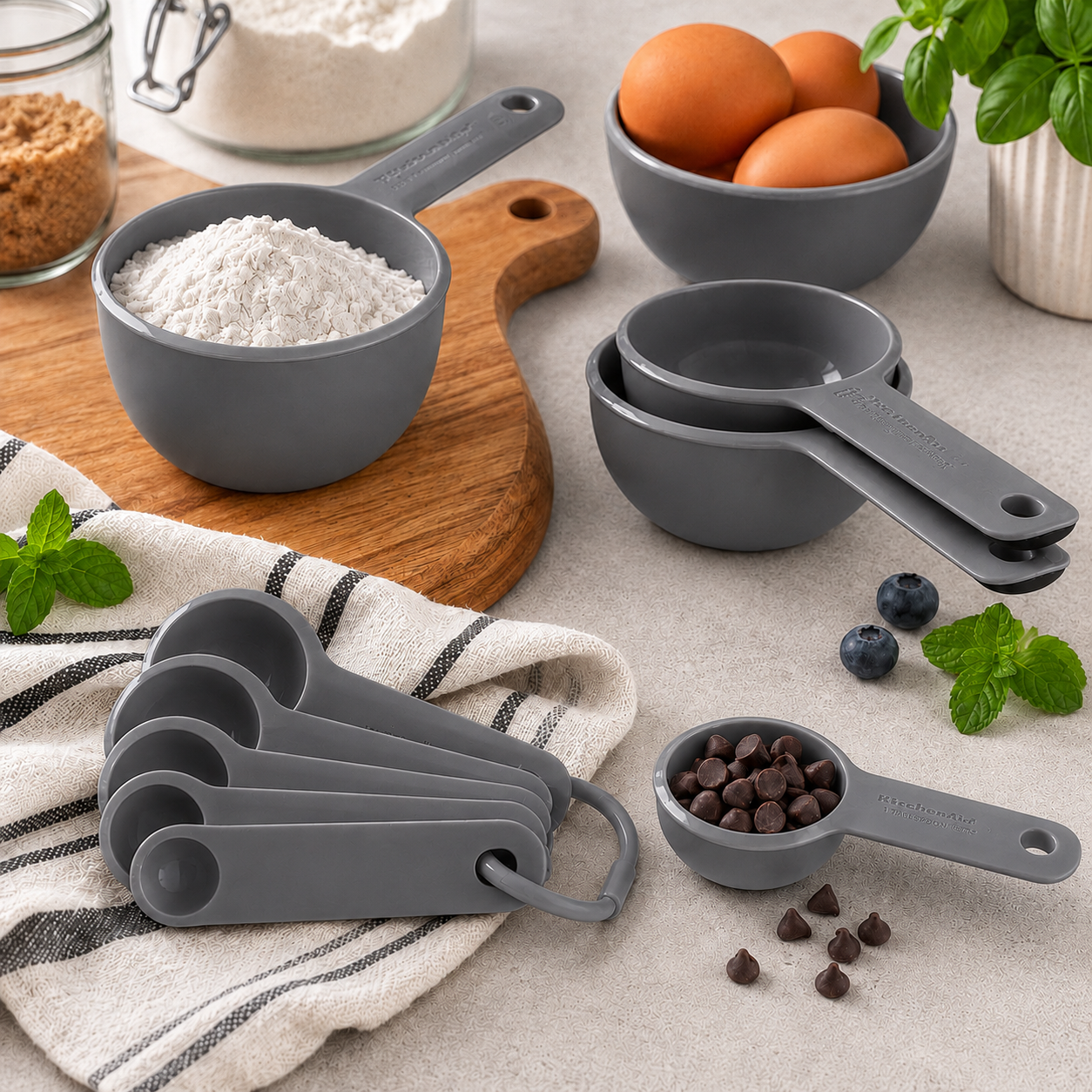 KitchenAid 9-Piece Measuring Cups & Spoons Set – Gray, Dishwasher Safe