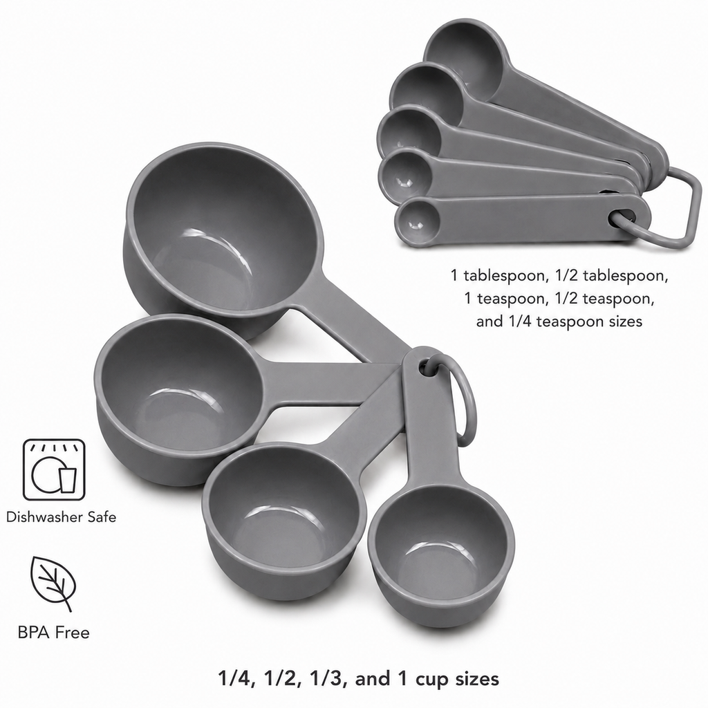 KitchenAid 9-Piece Measuring Cups & Spoons Set – Gray, Dishwasher Safe
