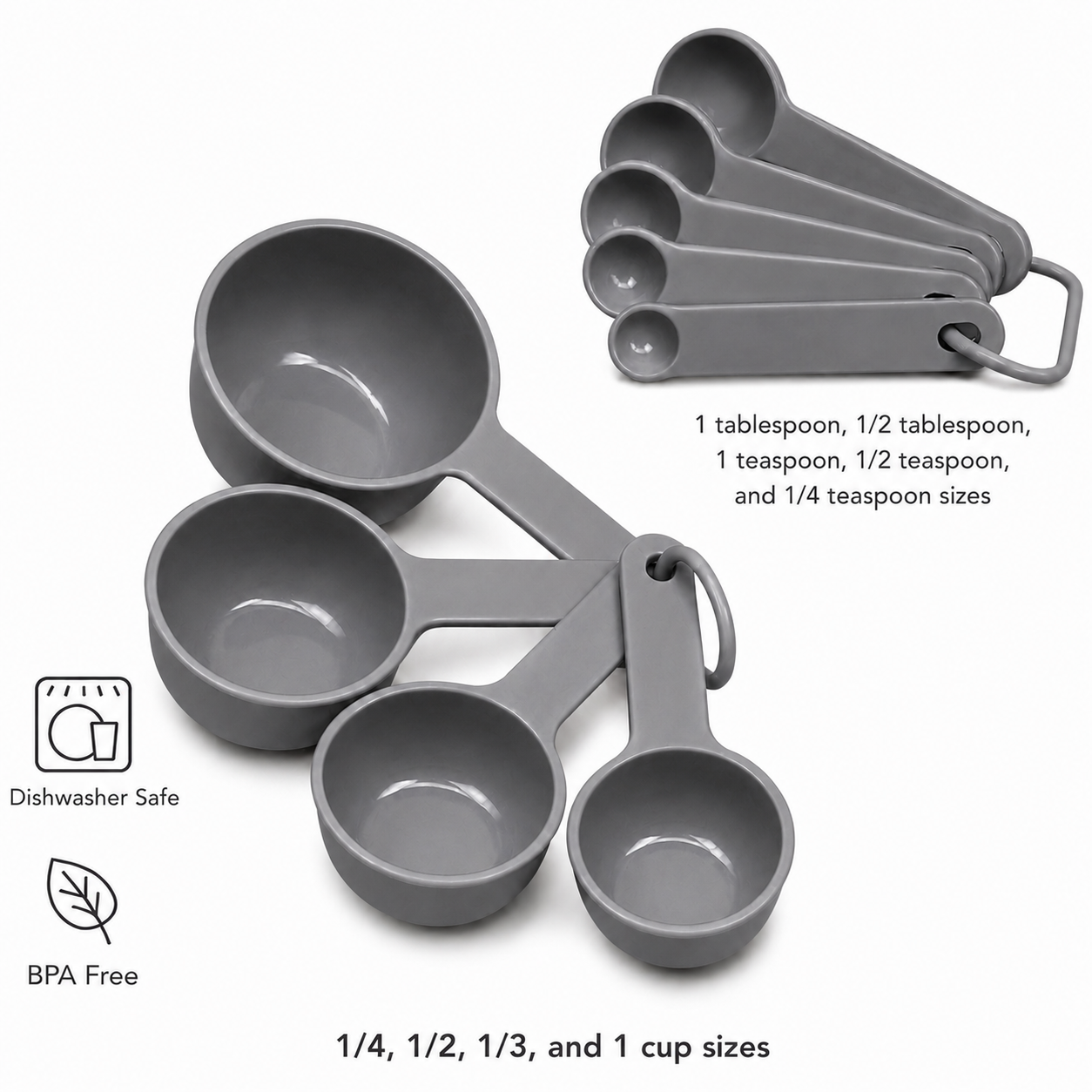 KitchenAid 9-Piece Measuring Cups & Spoons Set – Gray, Dishwasher Safe