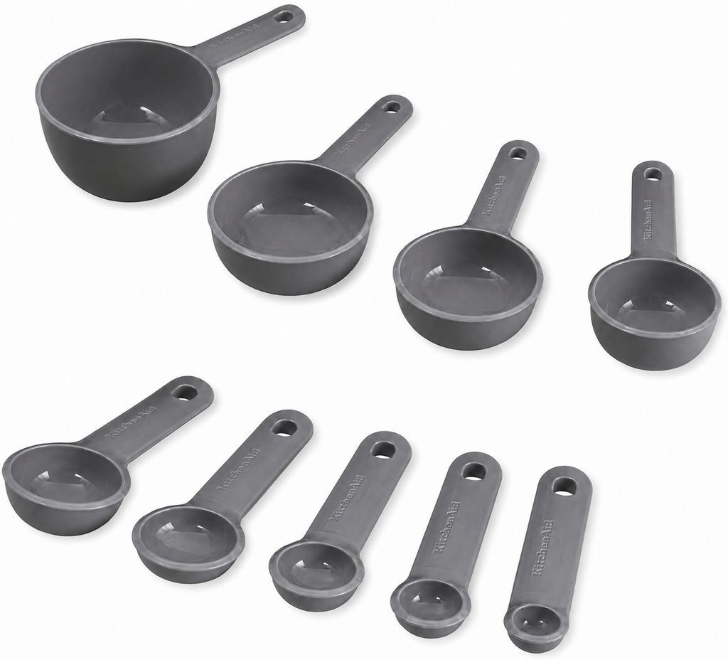 KitchenAid 9-Piece Measuring Cups & Spoons Set – Gray, Dishwasher Safe