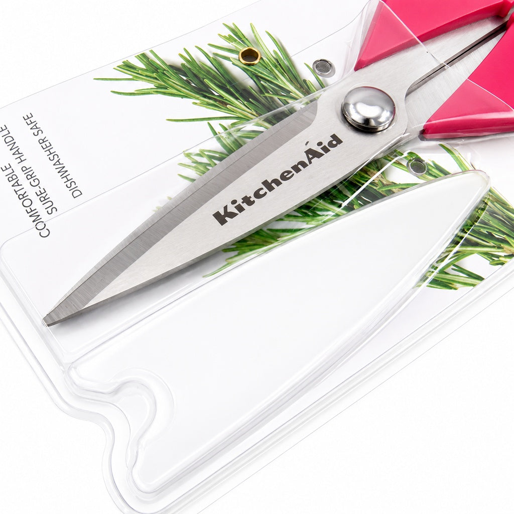 KitchenAid Dark Pink Kitchen Scissors Stainless-Steel Utility Shears with Protective Sheath