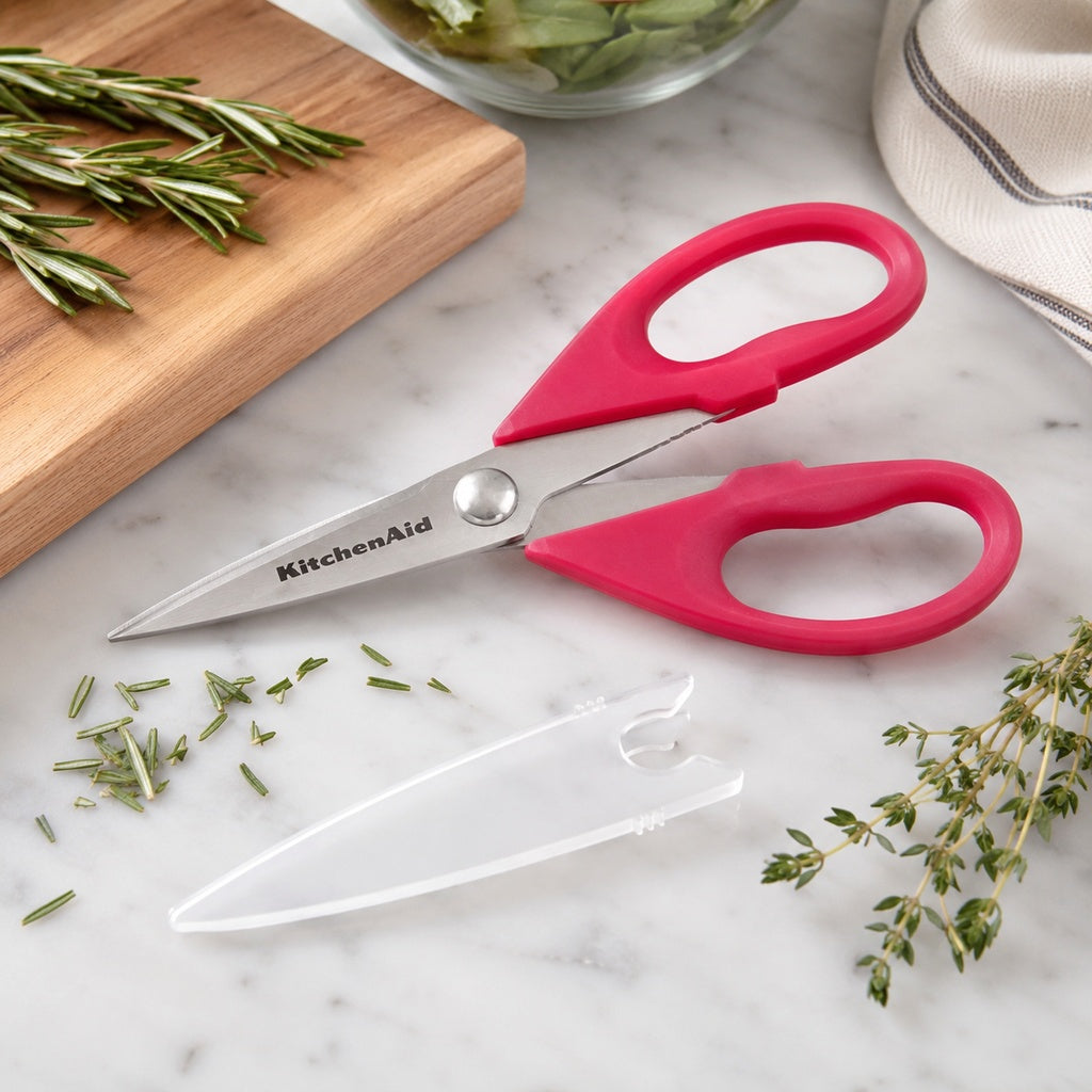 KitchenAid Dark Pink Kitchen Scissors Stainless-Steel Utility Shears with Protective Sheath