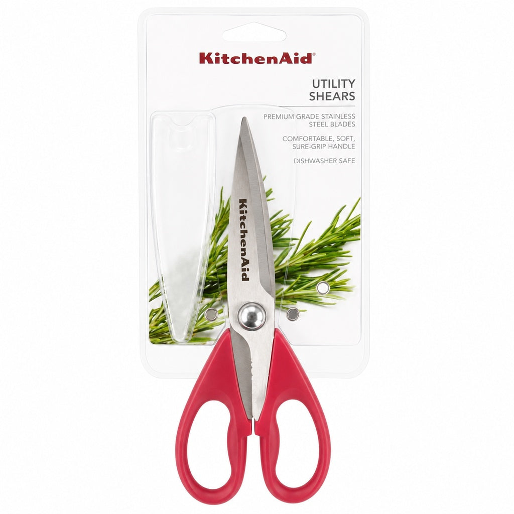 KitchenAid Dark Pink Kitchen Scissors Stainless-Steel Utility Shears with Protective Sheath