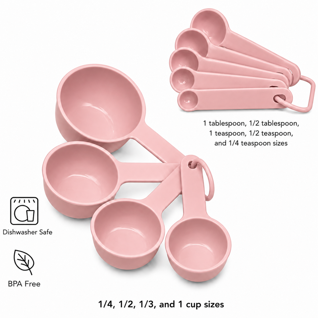KitchenAid 9-Piece Measuring Cups & Spoons Set – Light Pink, Dishwasher Safe
