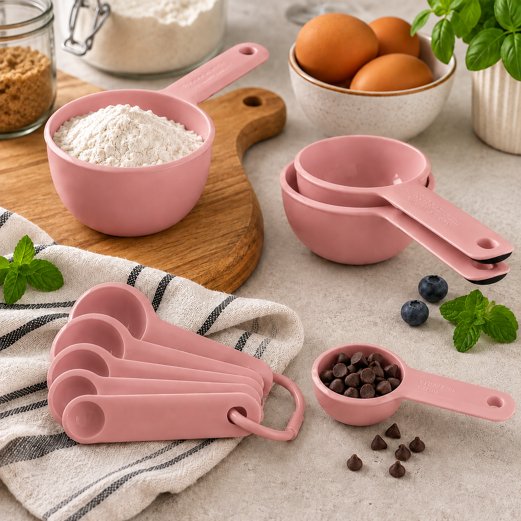 KitchenAid 9-Piece Measuring Cups & Spoons Set – Light Pink, Dishwasher Safe