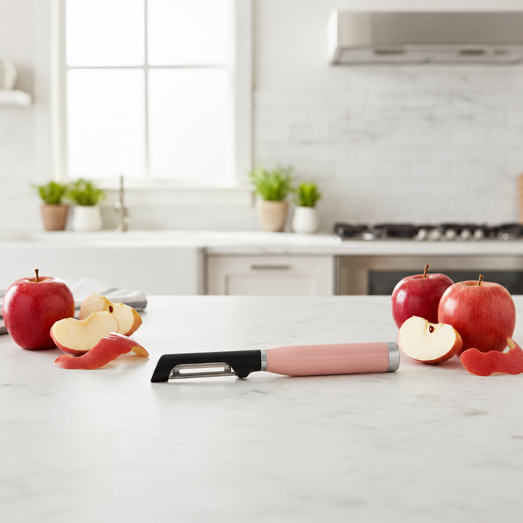 KitchenAid Euro Straight Peeler – Light Pink Fruit & Vegetable Peeler with Protective Blade Cover
