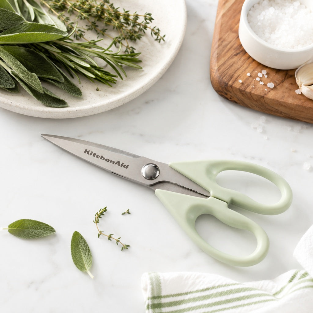 KitchenAid Pistachio Green Kitchen Scissors Stainless-Steel Utility Shears with Protective Sheath