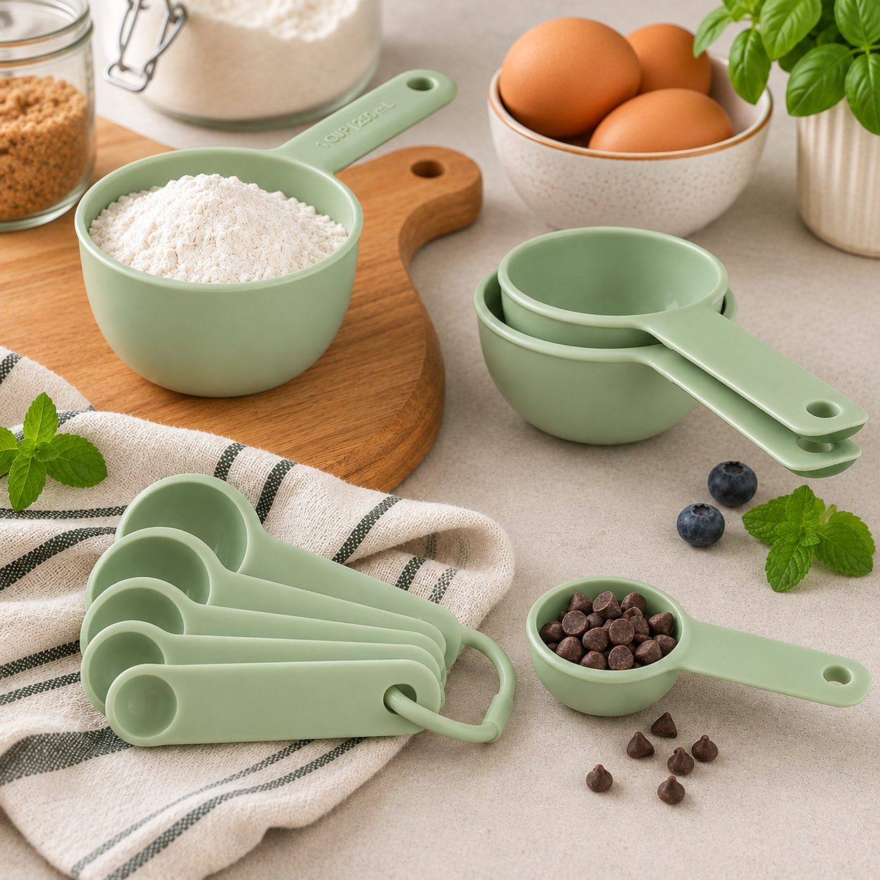 KitchenAid 9-Piece Measuring Cups & Spoons Set – Pistachio Green, Dishwasher Safe