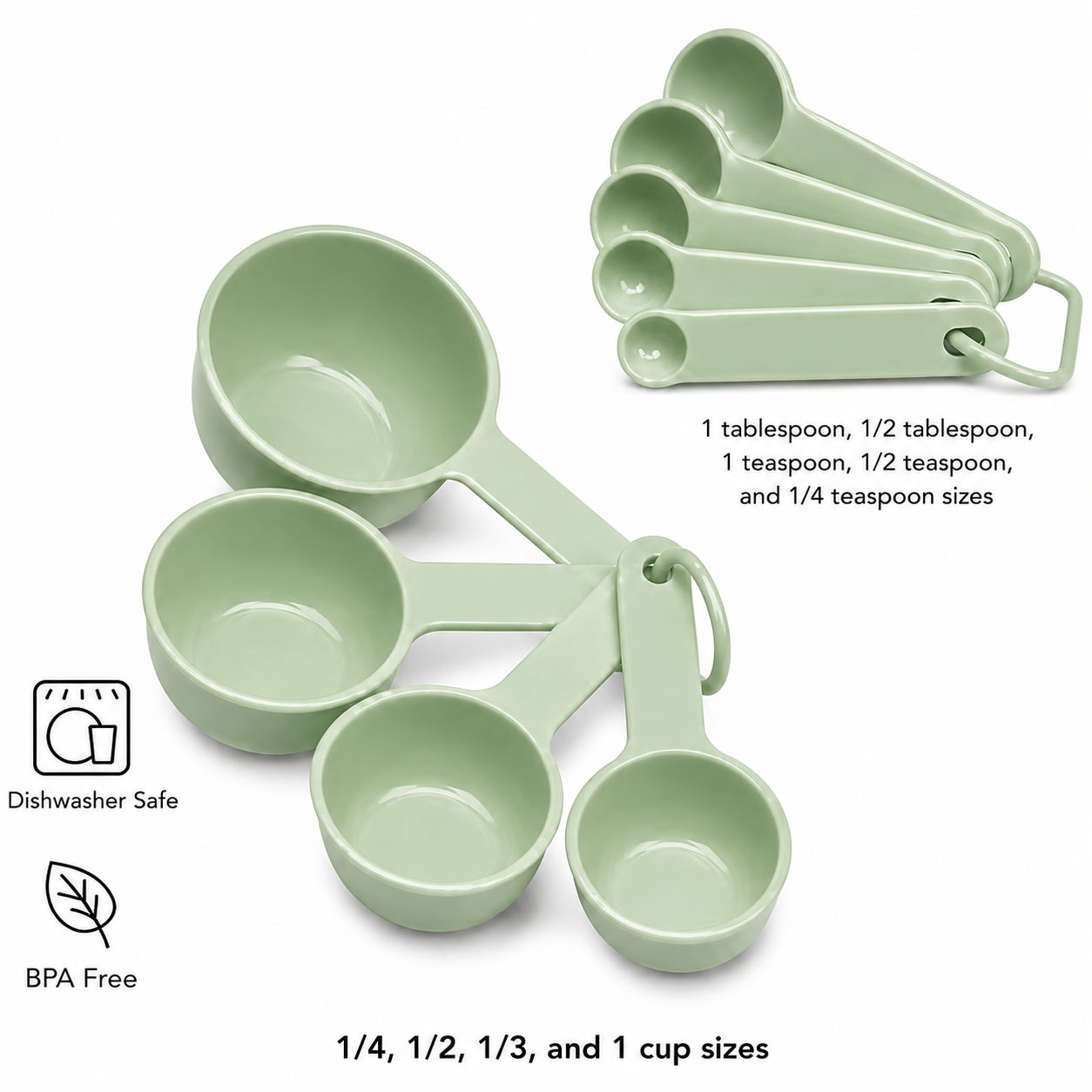 KitchenAid 9-Piece Measuring Cups & Spoons Set – Pistachio Green, Dishwasher Safe