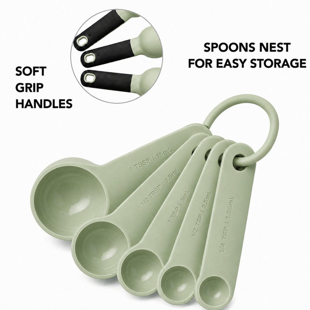 KitchenAid 5-Piece Measuring Spoon Set – Pistachio Green, Dishwasher Safe
