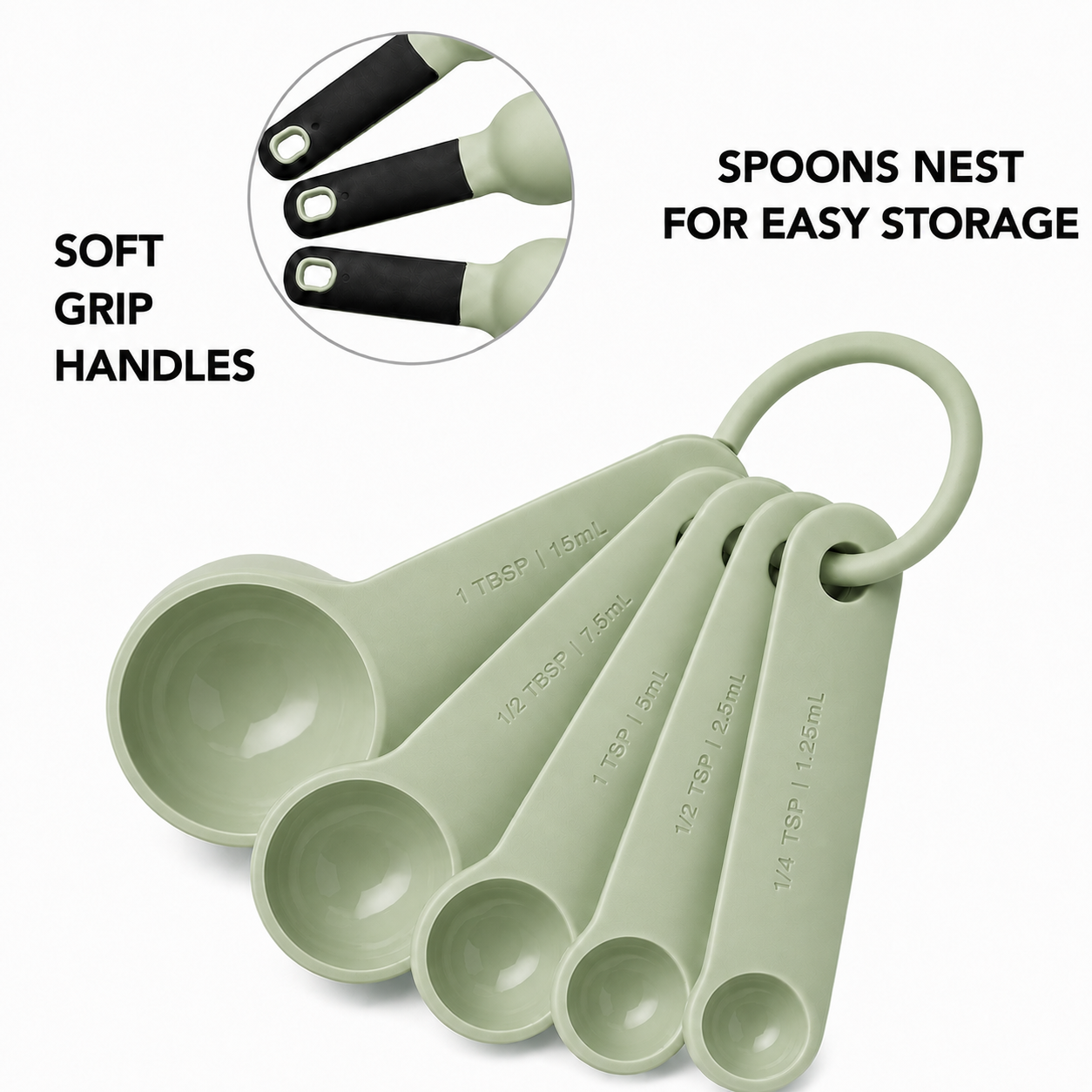 KitchenAid 5-Piece Measuring Spoon Set – Pistachio Green, Dishwasher Safe