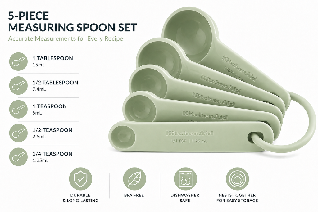 KitchenAid 5-Piece Measuring Spoon Set – Pistachio Green, Dishwasher Safe