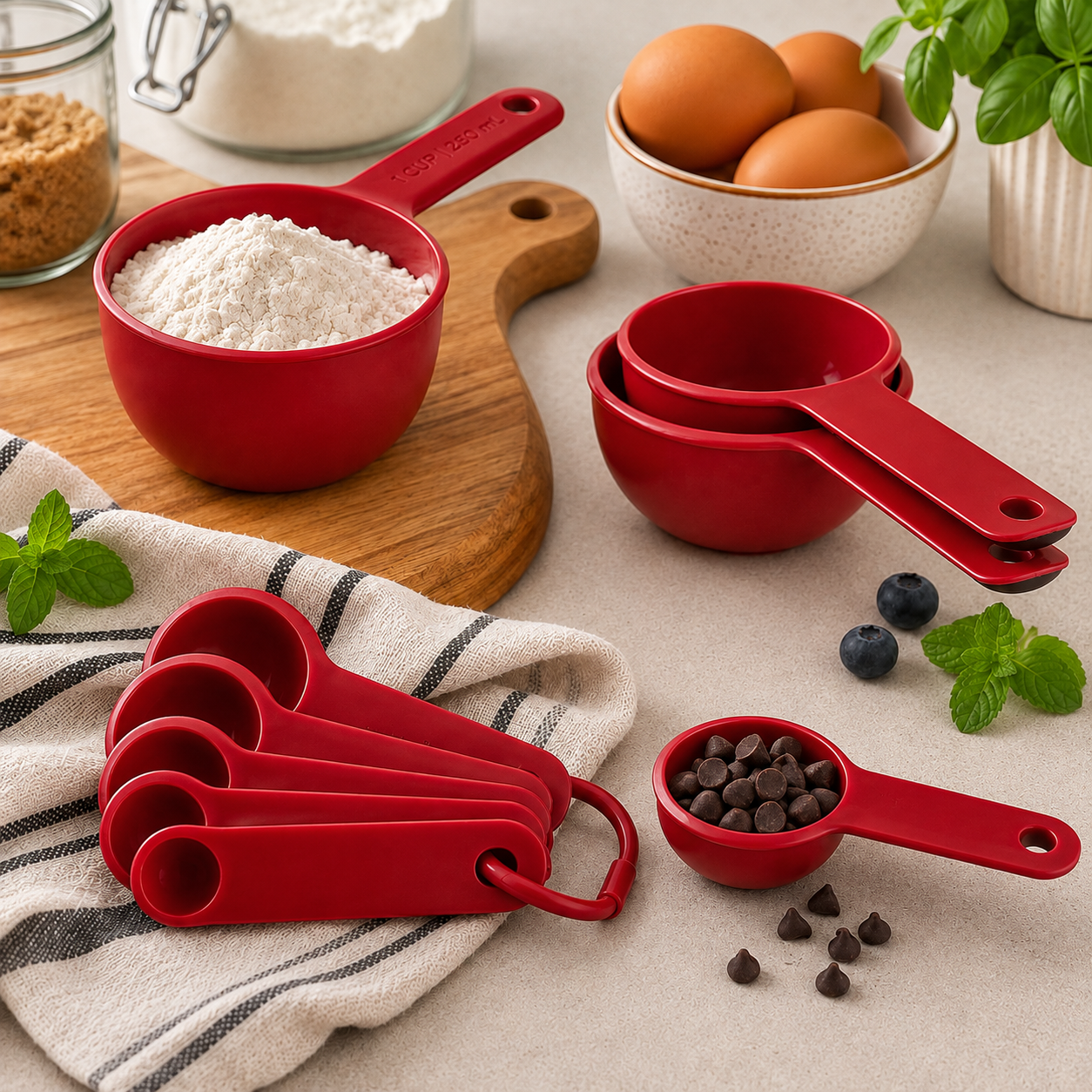 KitchenAid 9-Piece Measuring Cups & Spoons Set – Red, Dishwasher Safe