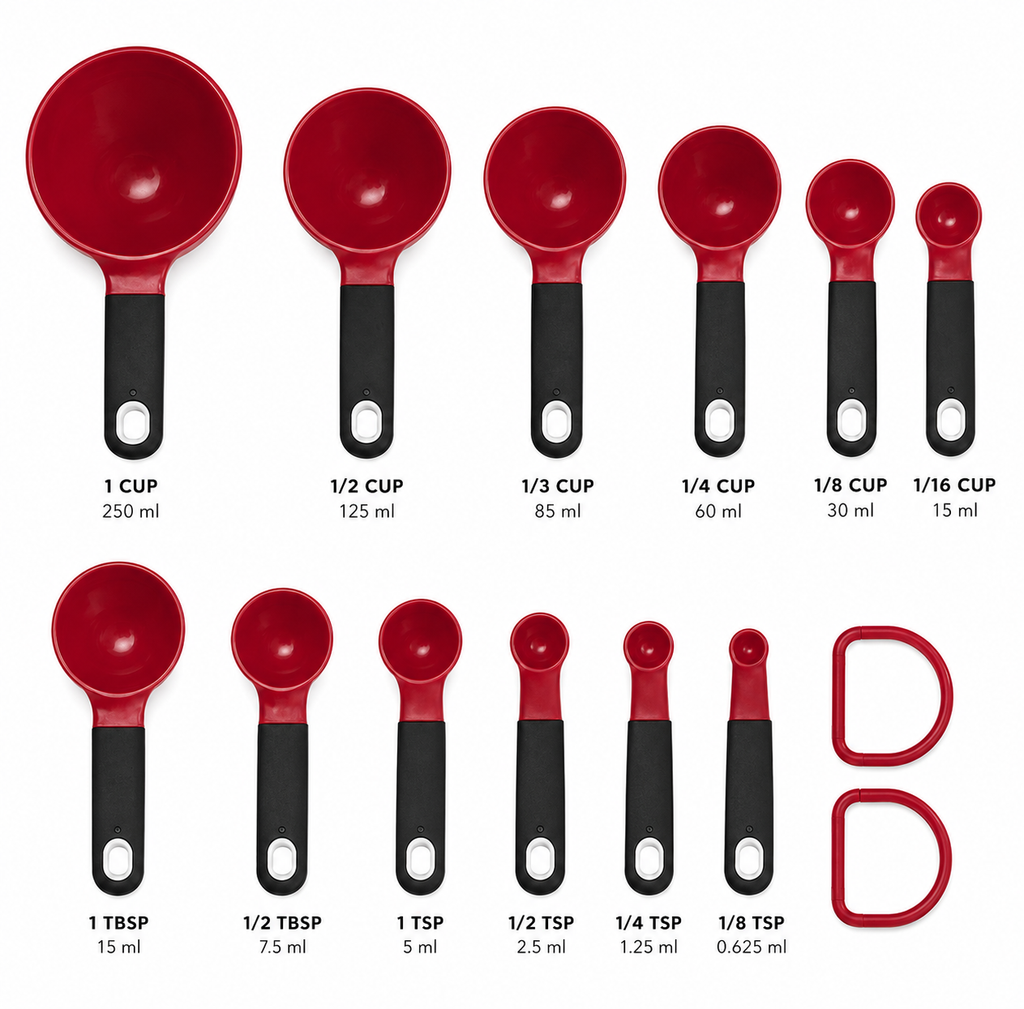 KitchenAid 9-Piece Measuring Cups & Spoons Set – Red, Dishwasher Safe