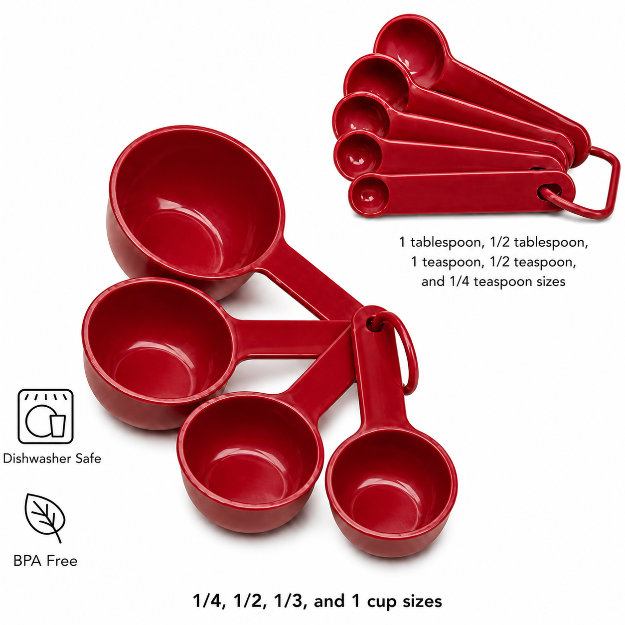 KitchenAid 9-Piece Measuring Cups & Spoons Set – Red, Dishwasher Safe